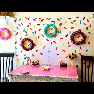 Party Decor: Inflatable Donuts/Sprinkle Back Drop